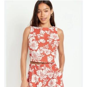 Old Navy Orange Sleeveless Tropical Crop Linen Tank Top